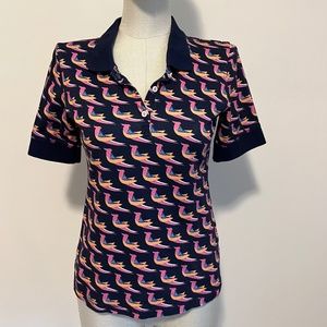 Maeve Anthropologie bird print polo top Size XS
